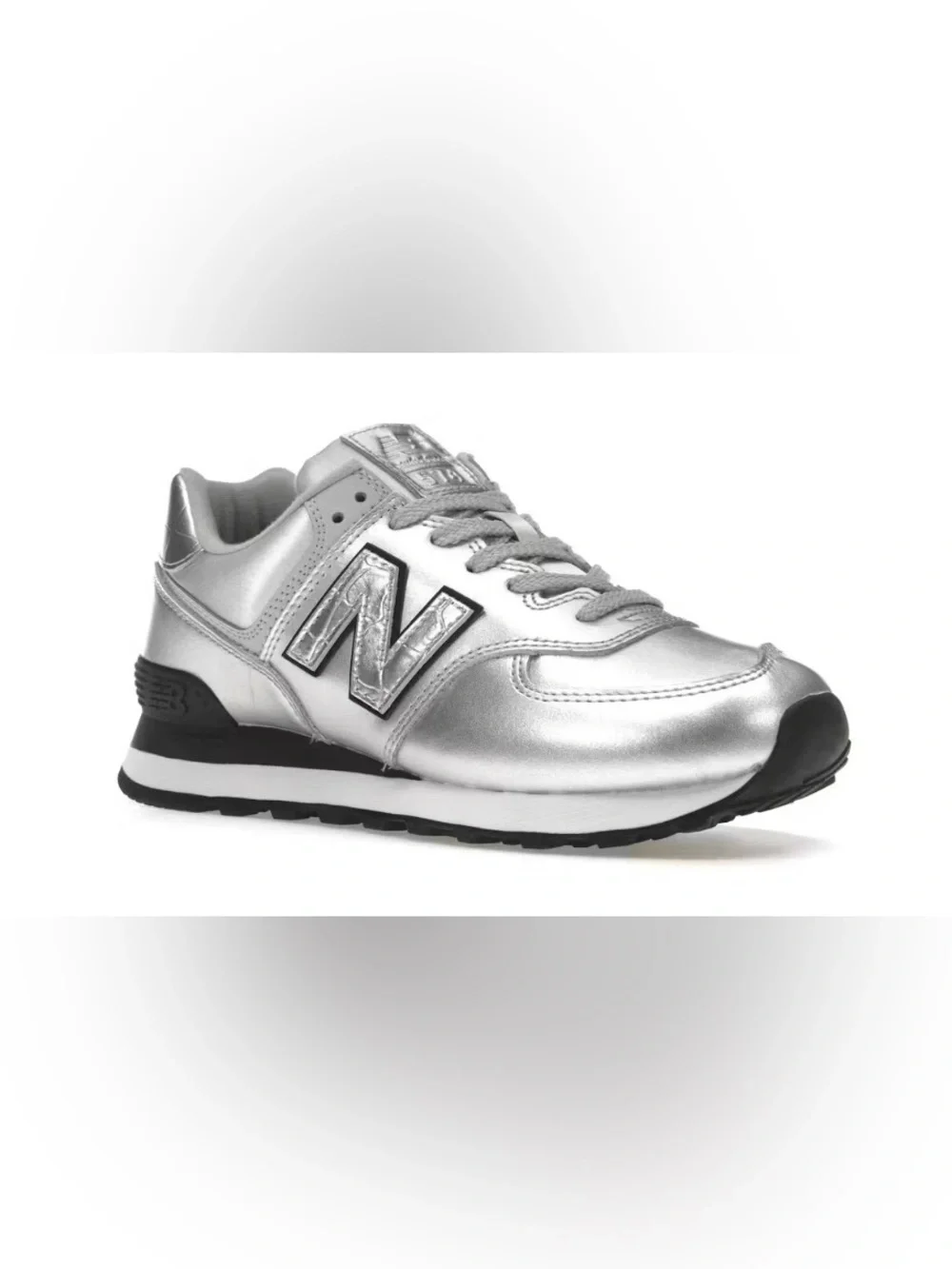 New Balance 574 Women's Silver Metallic Lace-Up Sneakers